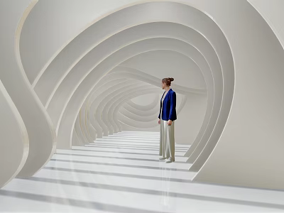 Modern Cultural Center Interior With Curved White Architectural Structures And Open Space 3d model