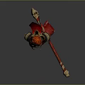 Mythical Game Movie Character With Red Hair Ornate Armor Hammer And Sword Red Cape