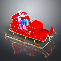 Red Santa Sleigh With Golden Frame Decorated With Colorful Gifts And Snowflake Patterns