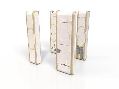 Decorative Rectangular Panels with White Surface Golden Borders Circular Decorations and Cracked Texture 3d model