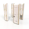 Decorative Rectangular Panels with White Surface Golden Borders Circular Decorations and Cracked Texture