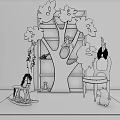 Tree Shaped Bookshelf With Green Leaf Decorations Monkey Dolls Blue Chair And Animal Patterned Rug
