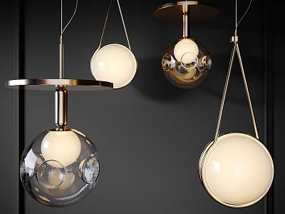 Modern Pendant Lights With Spherical Design Transparent Glass And Metal Frame 3d model
