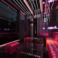 Modern KTV Interior With Neon Lights Red Leather Sofas And Luxury Lighting Effects 3d model