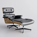 Comfortable Modern Black Leather Office Chair With Wooden Armrests Ottoman And Casters