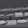 Modern White Ceramic Bathroom Sinks With Oval Rectangular And Round Countertop Shapes 3d model