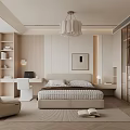 Modern Bedroom Interior With Beige Bed Platform And Study Desk Setup