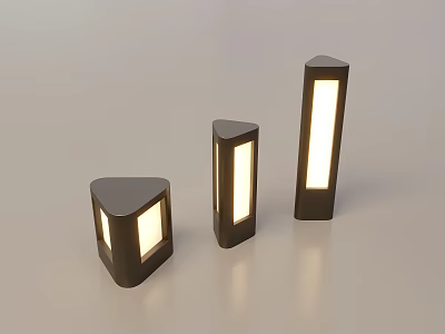 Modern Outdoor Lights with Dark Column Design and Three Different Heights Light Panels 3d model
