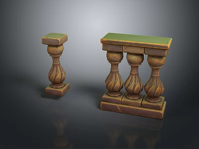 Scenic Architectural Decorative Railings With Carved Columns And Green Tops 3d model