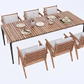 Modern Wooden Dining Table and Chairs Set With Upholstered Seats and Tableware