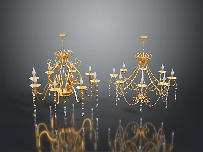 Elegant Golden Crystal Chandelier Lighting Fixture Set For Luxury Decorative Design 3d model