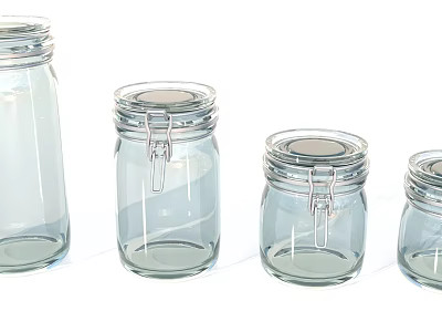 Transparent Glass Jars With Metal Clasp Lids In Various Sizes For Storage 3d model