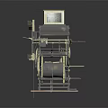 Vintage Mechanical Device With Metal Frame Large Gears Rotating Wheels Levers And Top Box