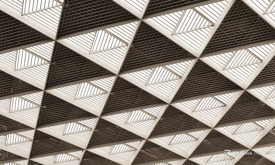 Modern Ceiling Design Featuring Geometric Triangular Grids And Black White Patterns 3d model 