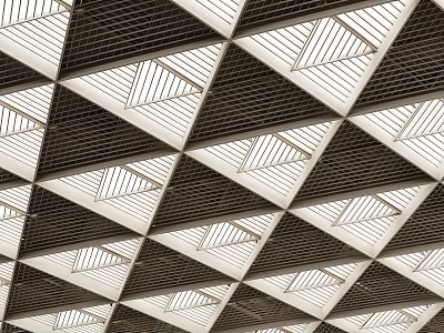 Modern Ceiling Design Featuring Geometric Triangular Grids And Black White Patterns 3d model