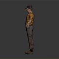 Two Men 3D Models With Different Hats Shirts And Pants On Gray Background