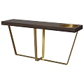 Elegant Modern Console Table With Dark Wooden Top Golden Metal Legs Circular Tray
