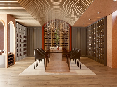 Club wine bar wine cellar studio wine cabinet bar crystal lamp 3d model