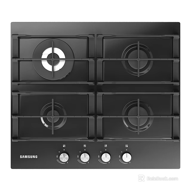 Samsung Four Burner Gas Hob with Black Surface and Control Knobs 3d model 