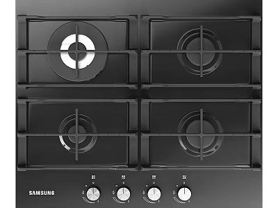 Samsung Four Burner Gas Hob with Black Surface and Control Knobs 3d model