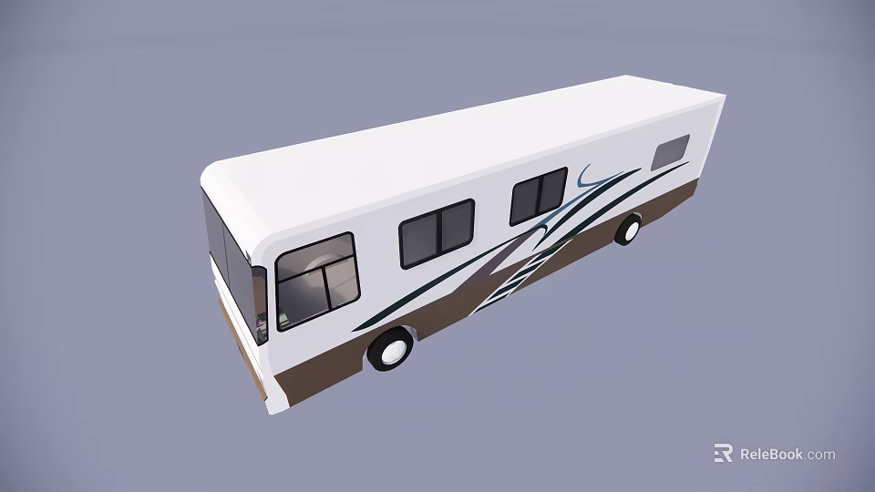 White Bus With Brown Decorative Stripes And Multiple Windows 3d model 