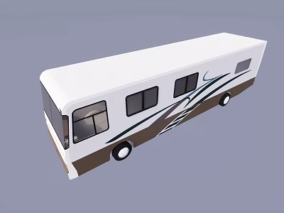 White Bus With Brown Decorative Stripes And Multiple Windows 3d model