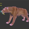 3D Sabertooth Tiger Model Standing With Long Fangs Brown Stripes And Gray Background