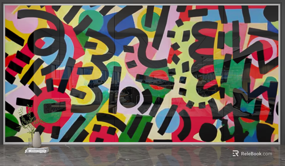 Colorful Abstract Art Background Wall With Vibrant Geometric Patterns And Multicolor Design For Interior Decor 3d model 