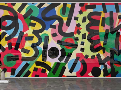 Colorful Abstract Art Background Wall With Vibrant Geometric Patterns And Multicolor Design For Interior Decor 3d model