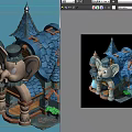 Cartoon Scene of Elephant Shaped Building With Tiled Roof Lantern and Decorative Tower