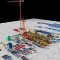 Active Construction Site With Tower Cranes Heavy Machinery And Building Materials 3d model