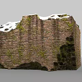 Ruined Building Exterior Wall With Snow Covered Brick Structure And Various Colors