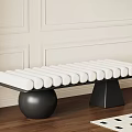 Stylish Modern Accent Stool With White Padded Rolled Seat And Black Spherical Geometric Base