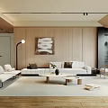 Modern Living Room Interior Design With Wooden Wall Panel Sofa Coffee Table And Artwork