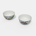 Elegant Porcelain Tableware Set With Two Bowls And Colorful Floral Patterns