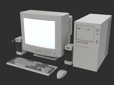 Vintage Desktop Computer Setup With CRT Monitor Case Keyboard Mouse And Speakers 3d model