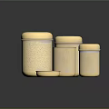 Golden Hammered Texture Lidded Canisters Set With Open Lid On Dark Reflective Surface 3d model
