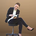 Woman In Black Blazer Reading Book While Sitting On High Stool With Brown Background