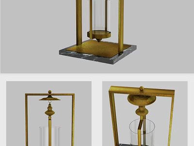 Elegant Modern Decorative Ornament Set With Gold Frame Glass And Marble Base For Home Decor 3d model