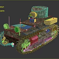 Vintage Military Vehicle Tank With Camouflage Paint Tracked Wheels And Turret