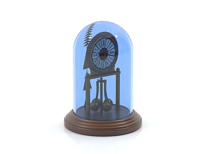 Classic Vintage Decorative Clock With Glass Dome Pendulum And Brown Base 3d model