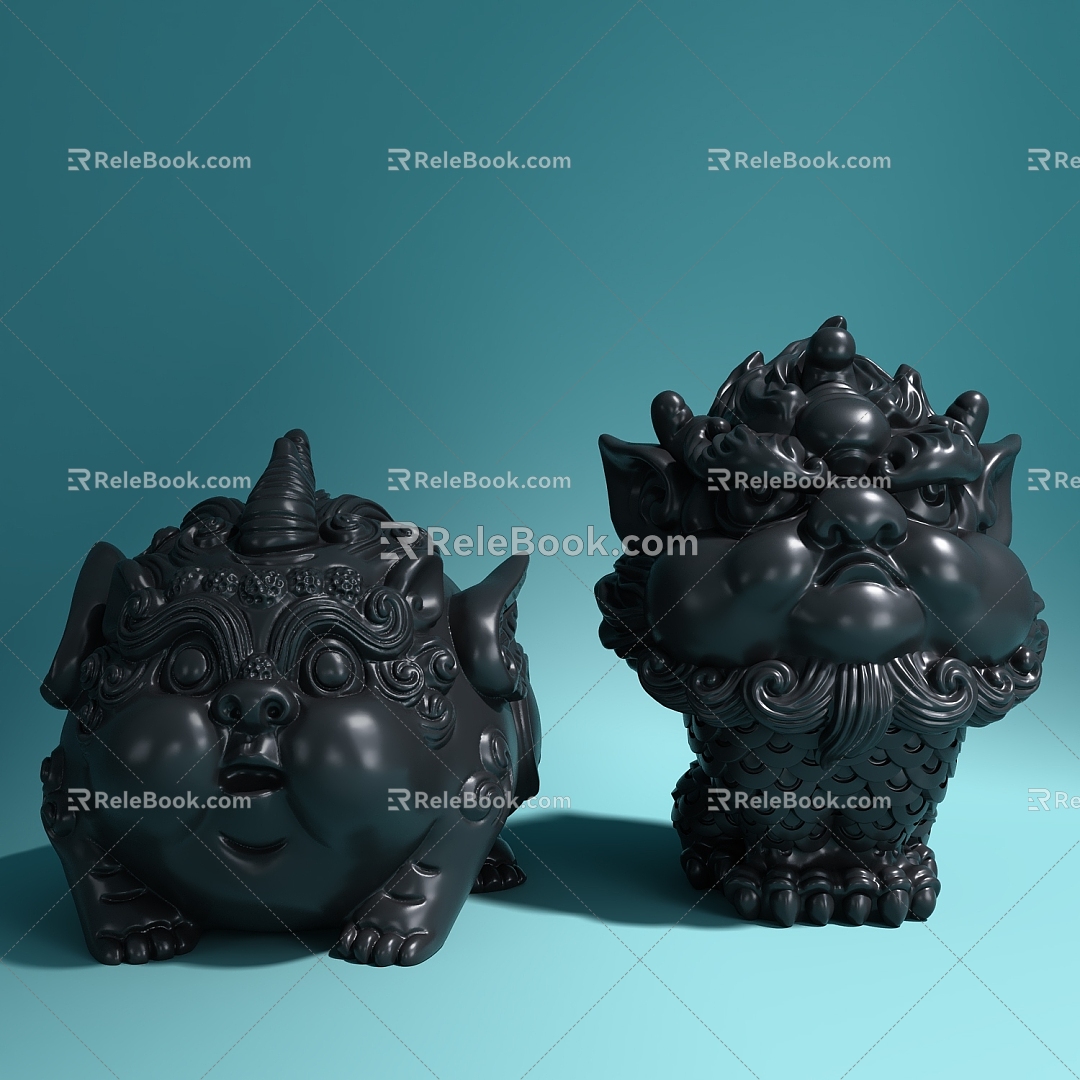 New Chinese-style tea pet brave lion carving ornaments 3d model