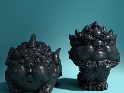 New Chinese-style tea pet brave lion carving ornaments 3d model