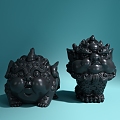 New Chinese-style tea pet brave lion carving ornaments 3d model