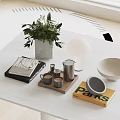 Minimalist Modern Decorative Ornament Set With Green Plant Books Metal Pitcher Tray And Table Lamp