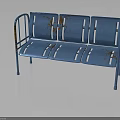 Blue Vintage Bench Furniture Featuring Metal Frame Three Seats And Worn Blue Surface