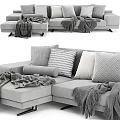 Light Gray Fabric Sectional Sofa With Plush Pillows And Cozy Blankets 3d model