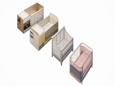Modern Baby Cribs With Wooden Frames Pink White Designs And Storage Drawers 3d model