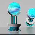 Futuristic Modern Display Shelves With Glowing Sphere And Illuminated Stand Design