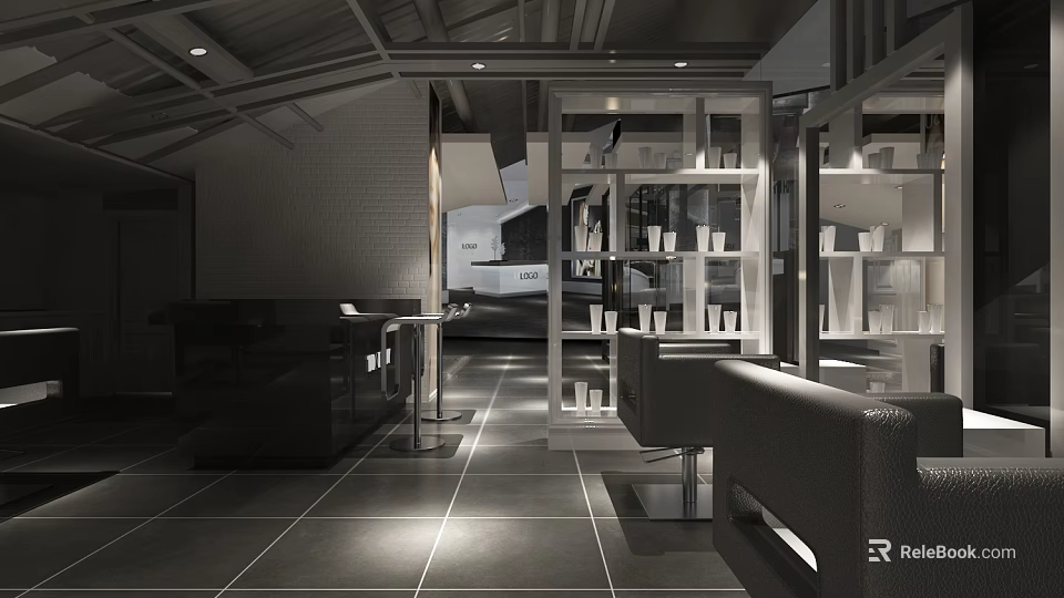 Modern Beauty Hair Salon Interior With Styling Stations And Comfortable Seating 3d model 